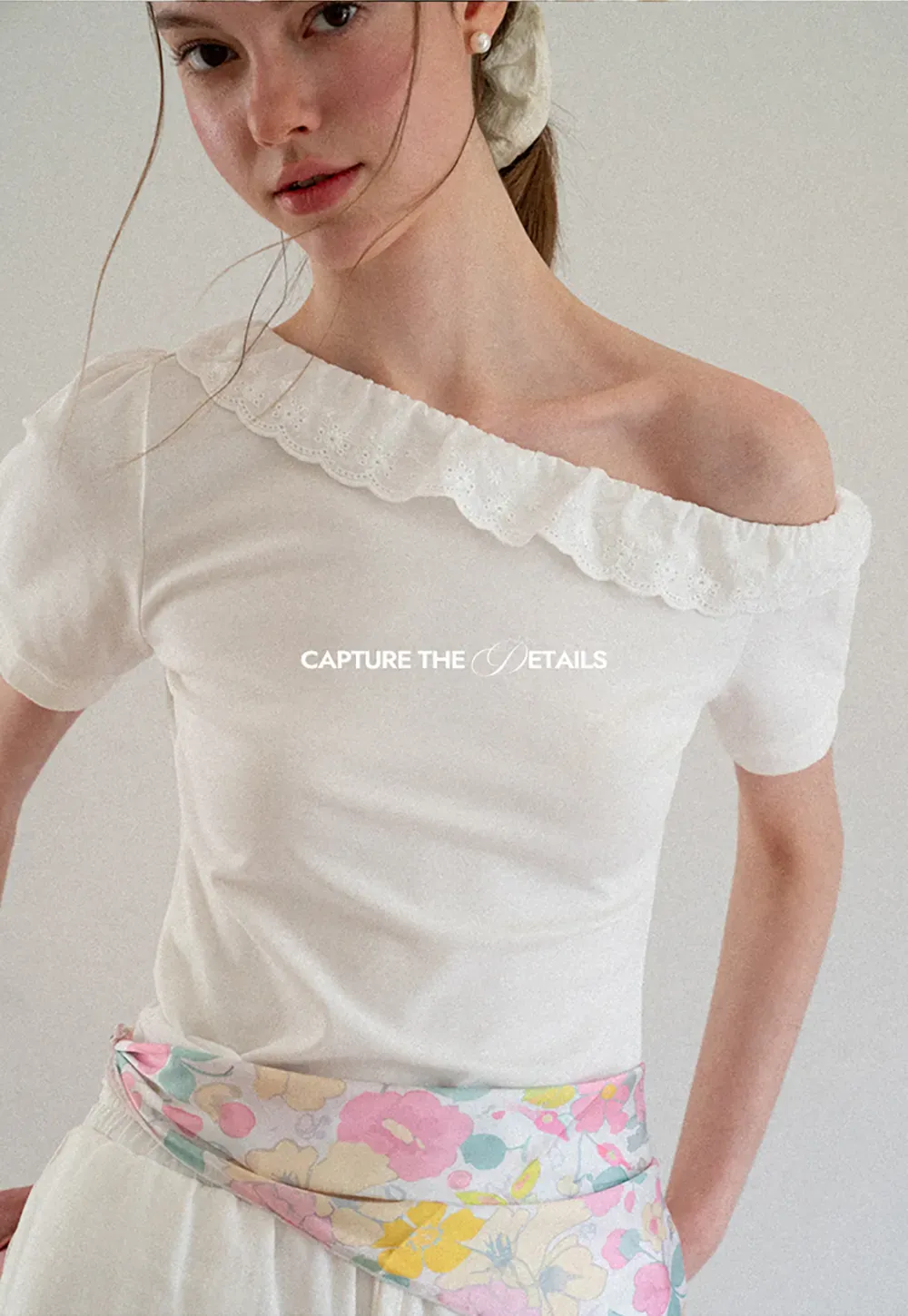 Asymmetrical Lace Trim Off Shoulder T Shirt