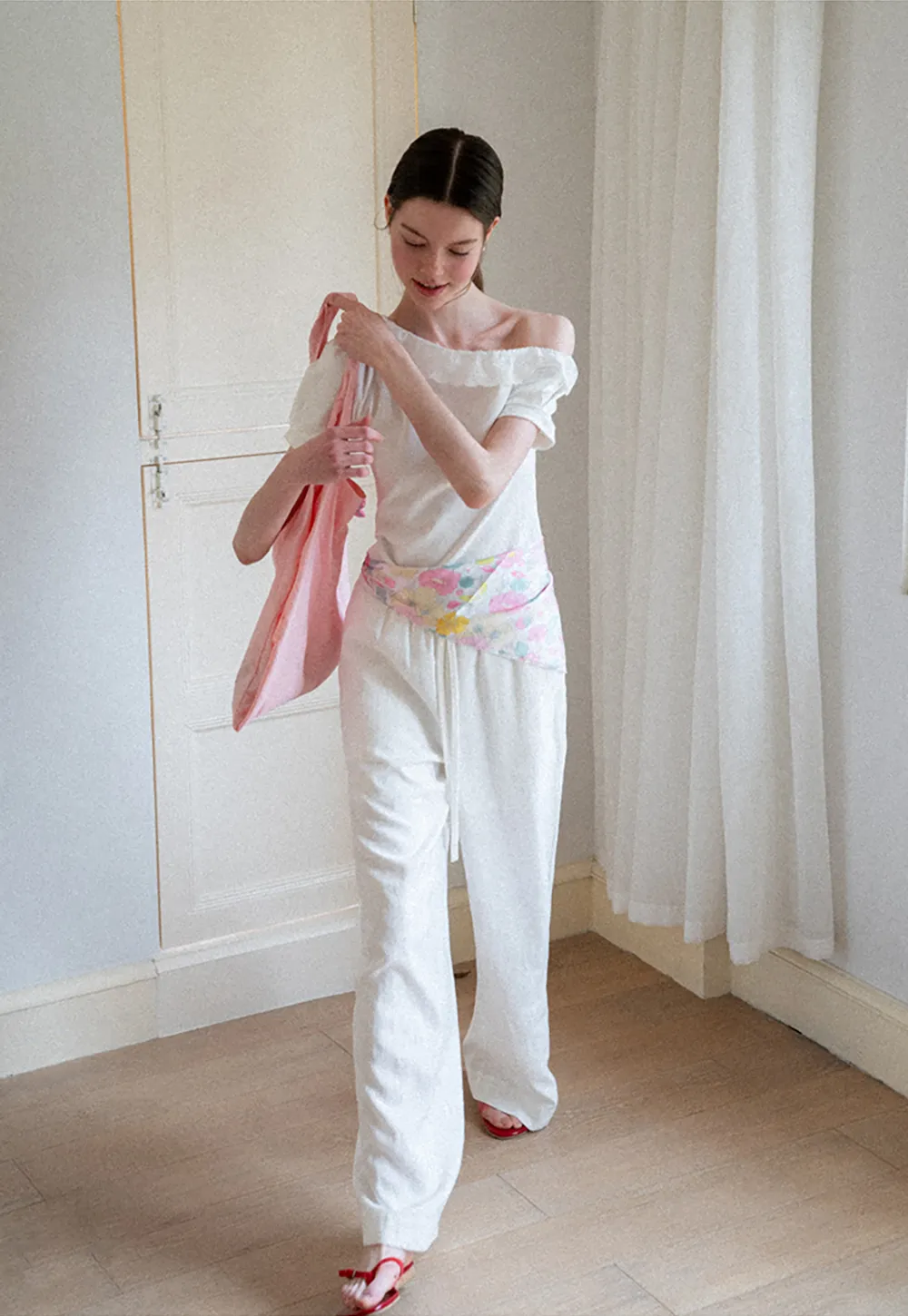 Asymmetrical Lace Trim Off Shoulder T Shirt