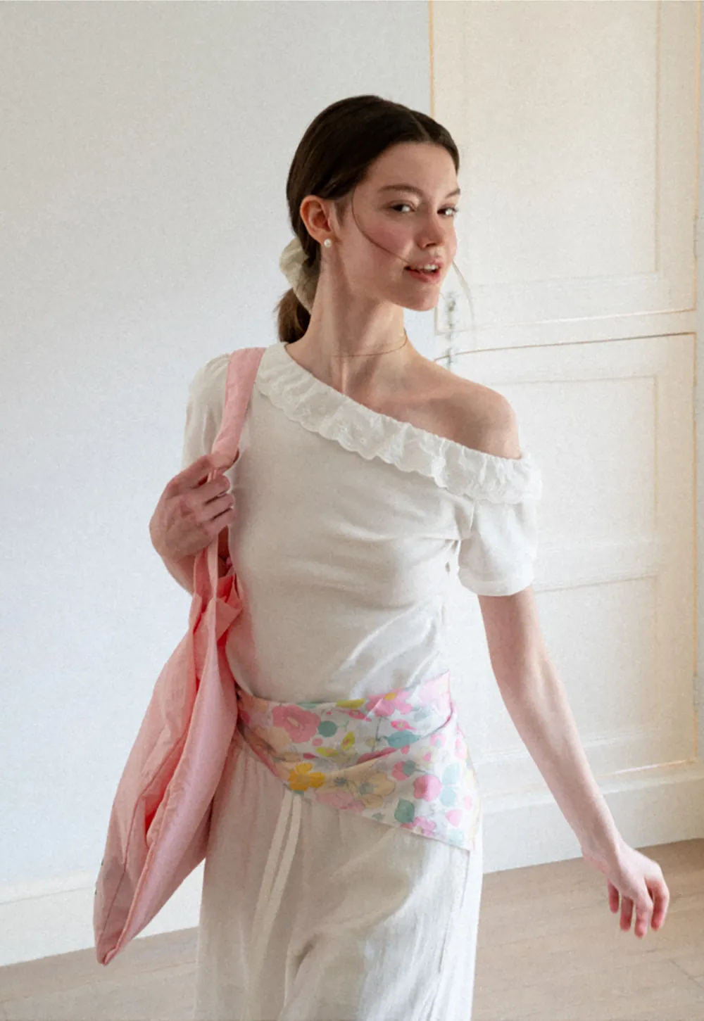 Asymmetrical Lace Trim Off Shoulder T Shirt