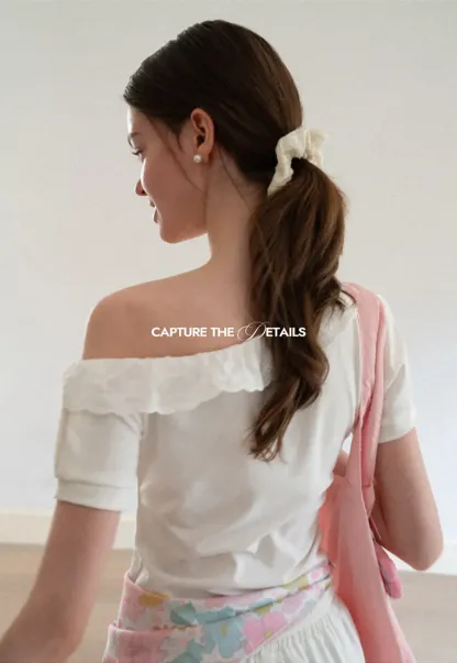 Asymmetrical Lace Trim Off Shoulder T Shirt