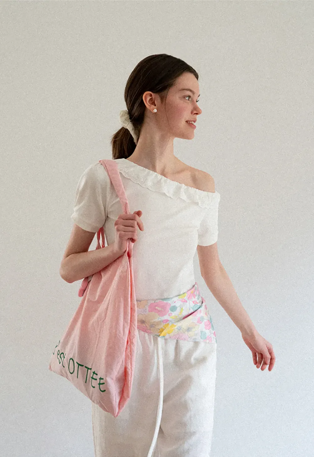 Asymmetrical Lace Trim Off Shoulder T Shirt