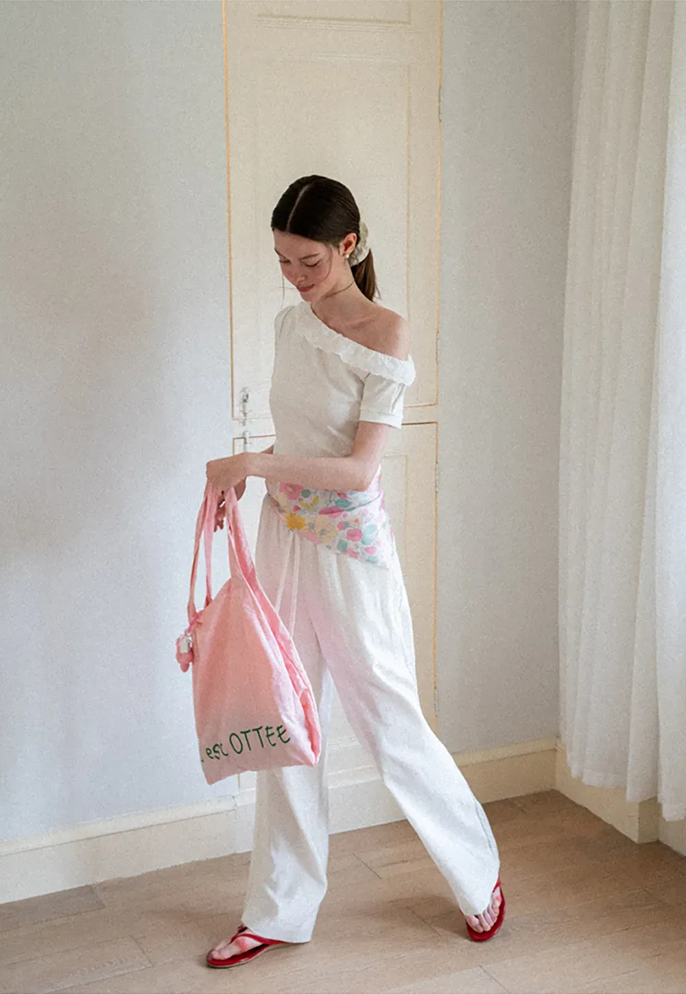 Asymmetrical Lace Trim Off Shoulder T Shirt