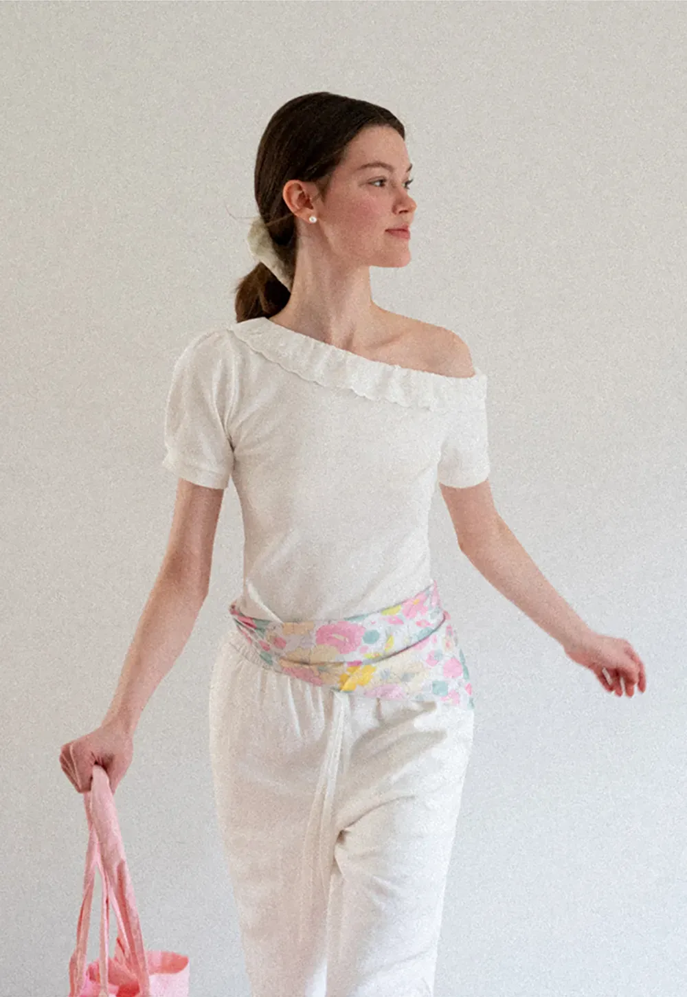 Asymmetrical Lace Trim Off Shoulder T Shirt