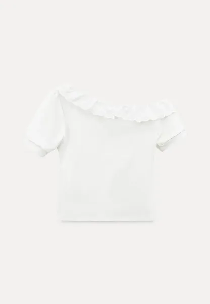 Asymmetrical Lace Trim Off Shoulder T Shirt