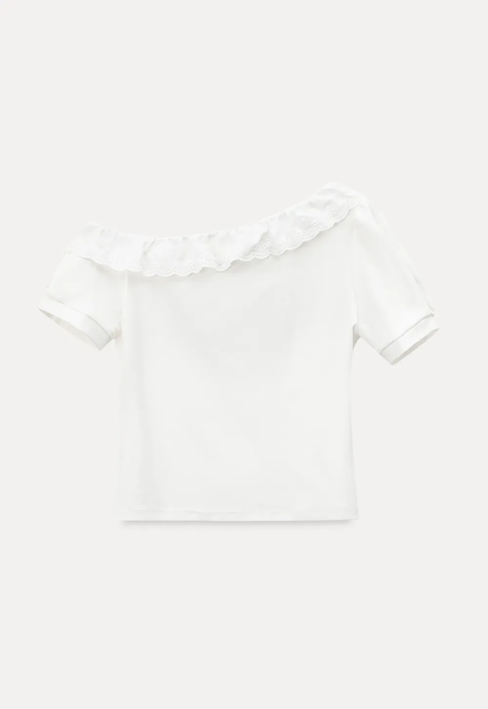 Asymmetrical Lace Trim Off Shoulder T Shirt