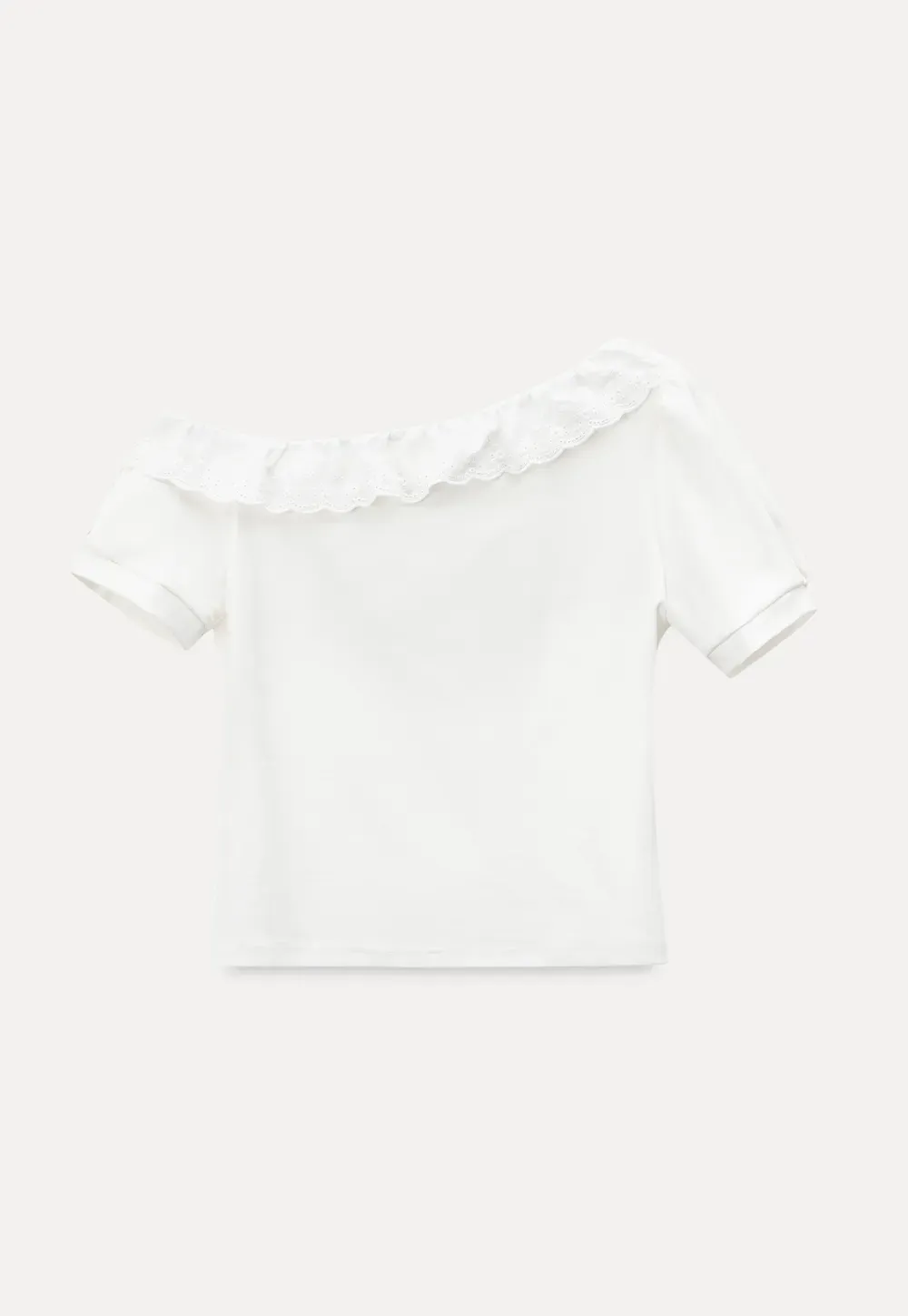 Asymmetrical Lace Trim Off Shoulder T Shirt