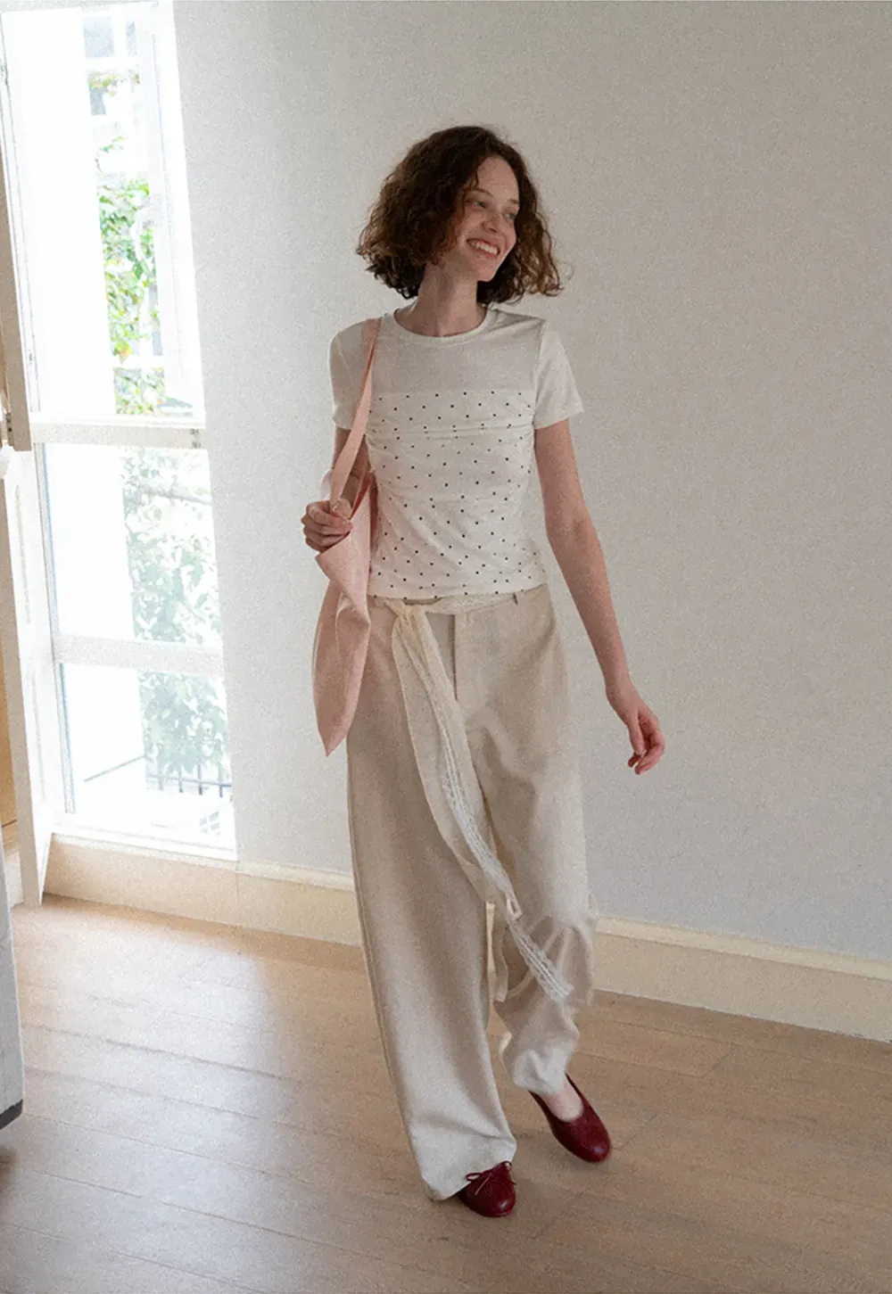 Polka Dot Mesh Panel Short Sleeve T Shirt