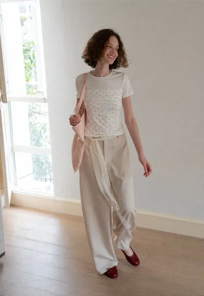 Polka Dot Mesh Panel Short Sleeve T Shirt