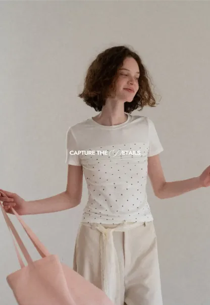 Polka Dot Mesh Panel Short Sleeve T Shirt