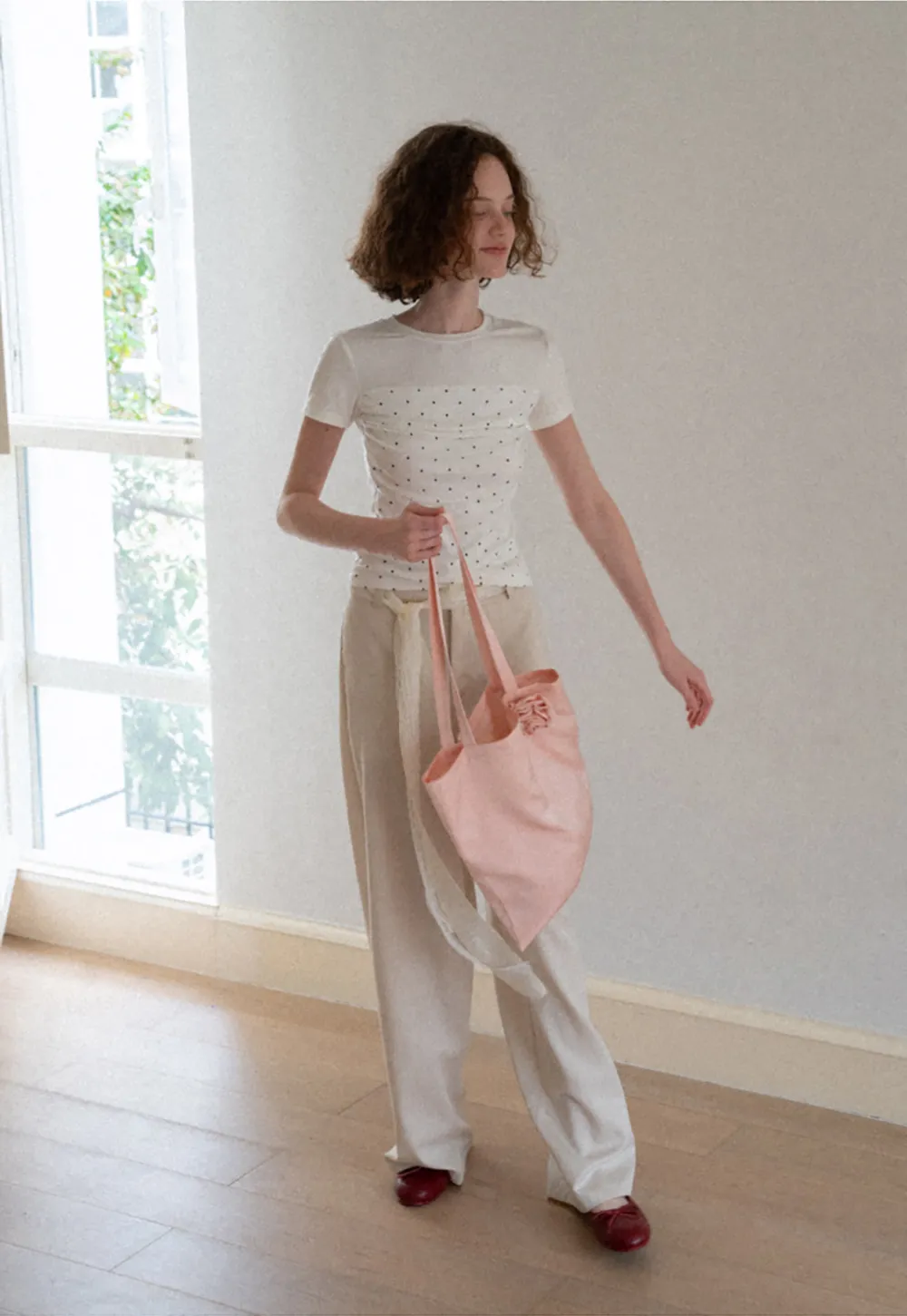 Polka Dot Mesh Panel Short Sleeve T Shirt