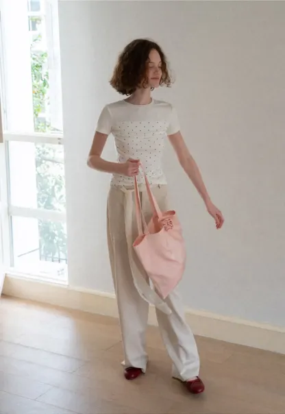 Polka Dot Mesh Panel Short Sleeve T Shirt