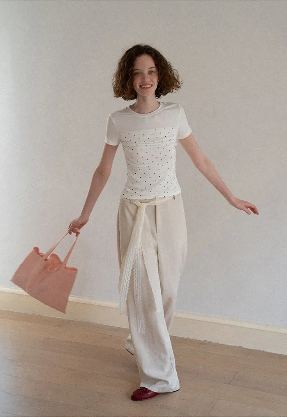 Polka Dot Mesh Panel Short Sleeve T Shirt