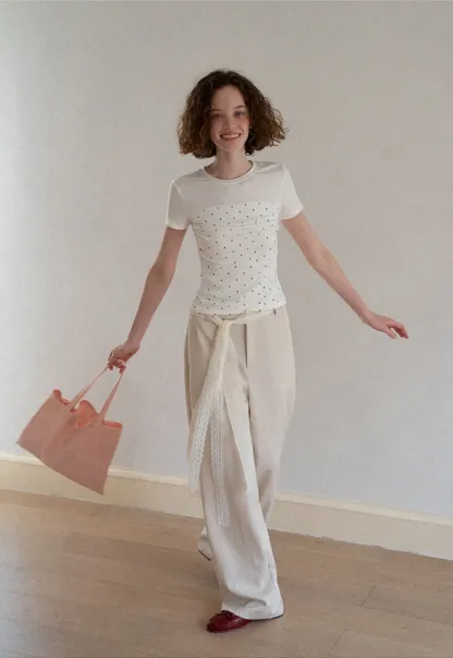 Polka Dot Mesh Panel Short Sleeve T Shirt