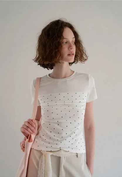 Polka Dot Mesh Panel Short Sleeve T Shirt