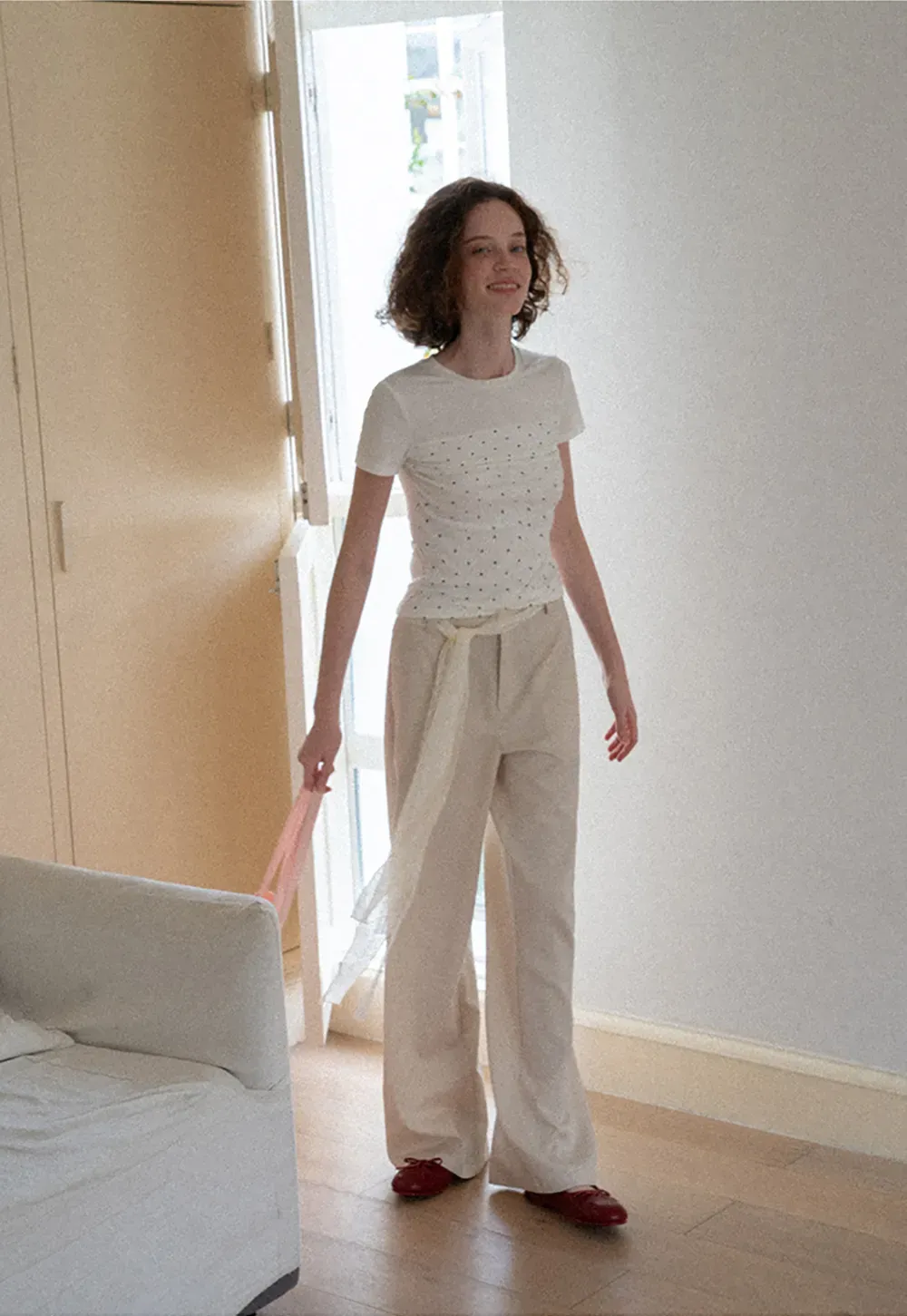 Polka Dot Mesh Panel Short Sleeve T Shirt