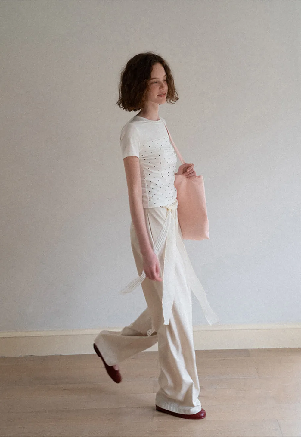 Polka Dot Mesh Panel Short Sleeve T Shirt