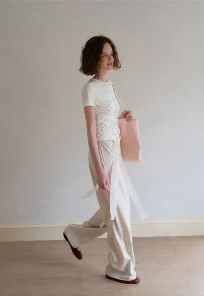 Polka Dot Mesh Panel Short Sleeve T Shirt