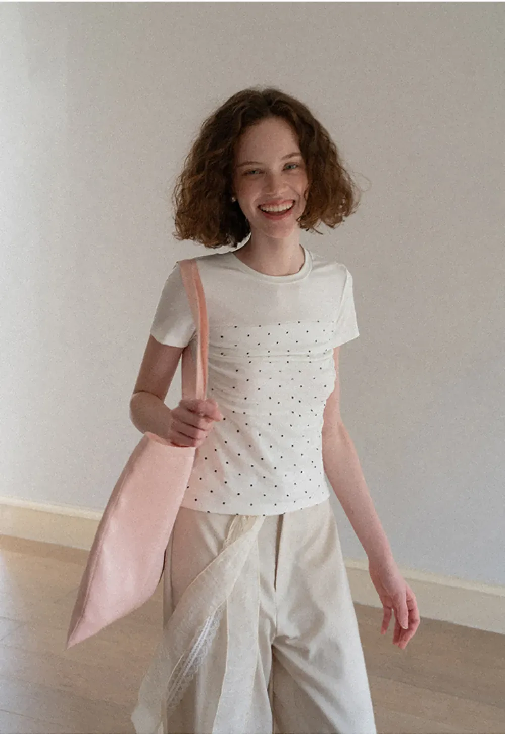 Polka Dot Mesh Panel Short Sleeve T Shirt