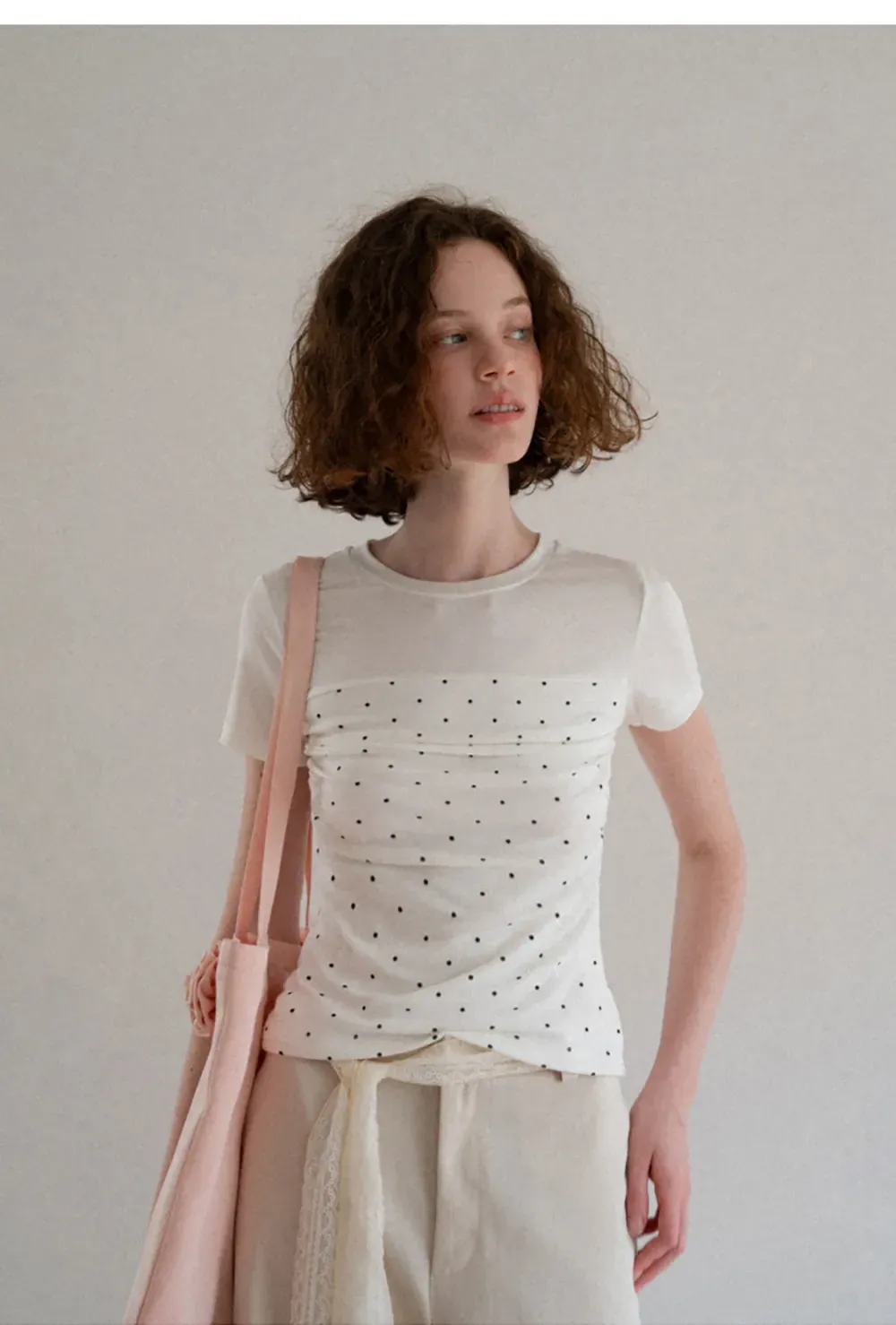 Polka Dot Mesh Panel Short Sleeve T Shirt