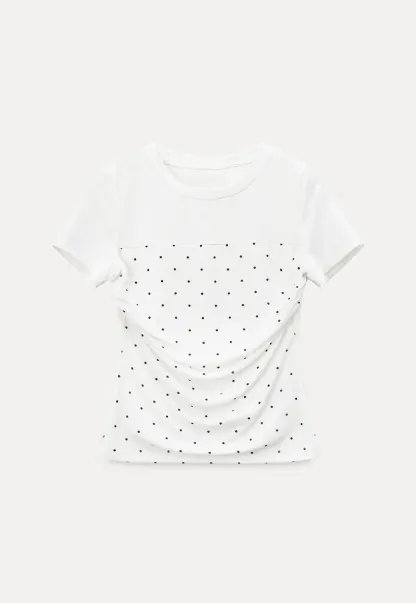 Polka Dot Mesh Panel Short Sleeve T Shirt