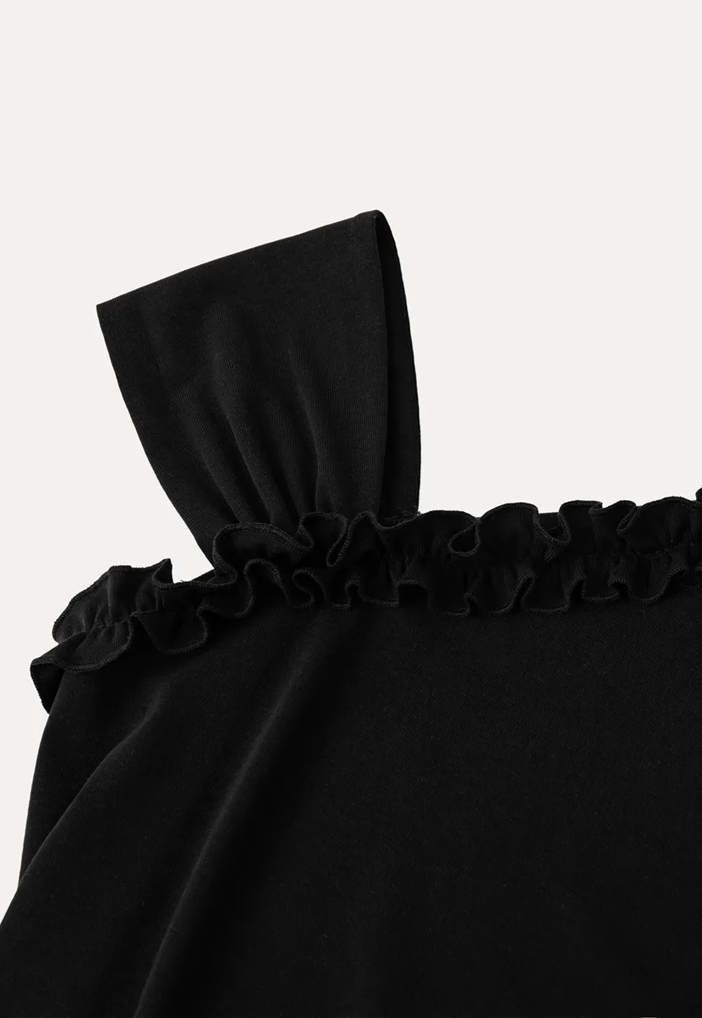 Asymmetrical Ruffled Neck Short Sleeve T Shirt