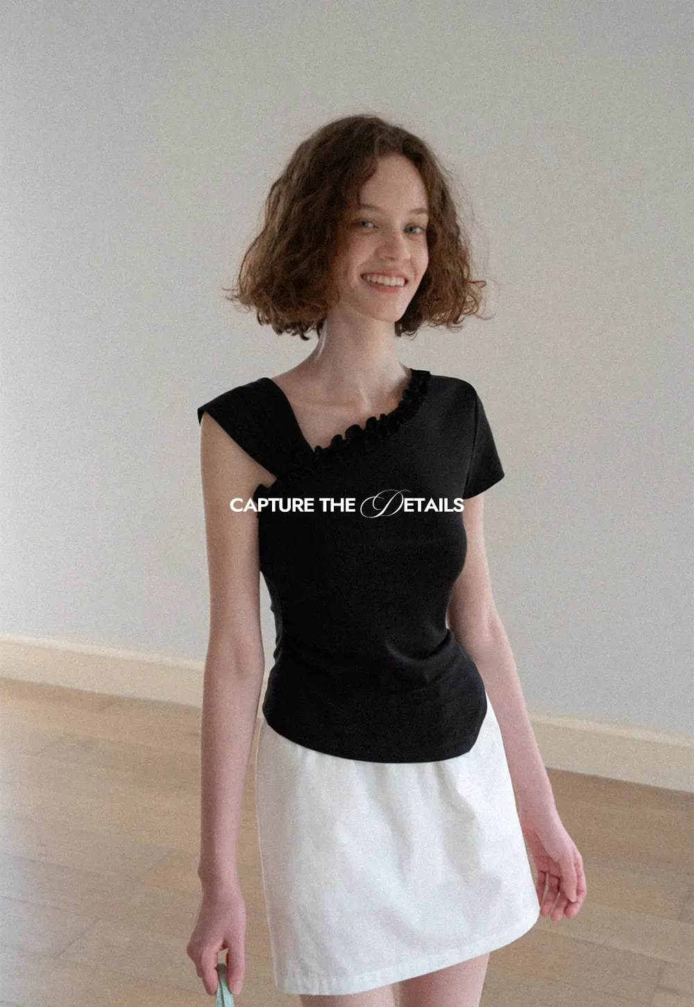 Asymmetrical Ruffled Neck Short Sleeve T Shirt