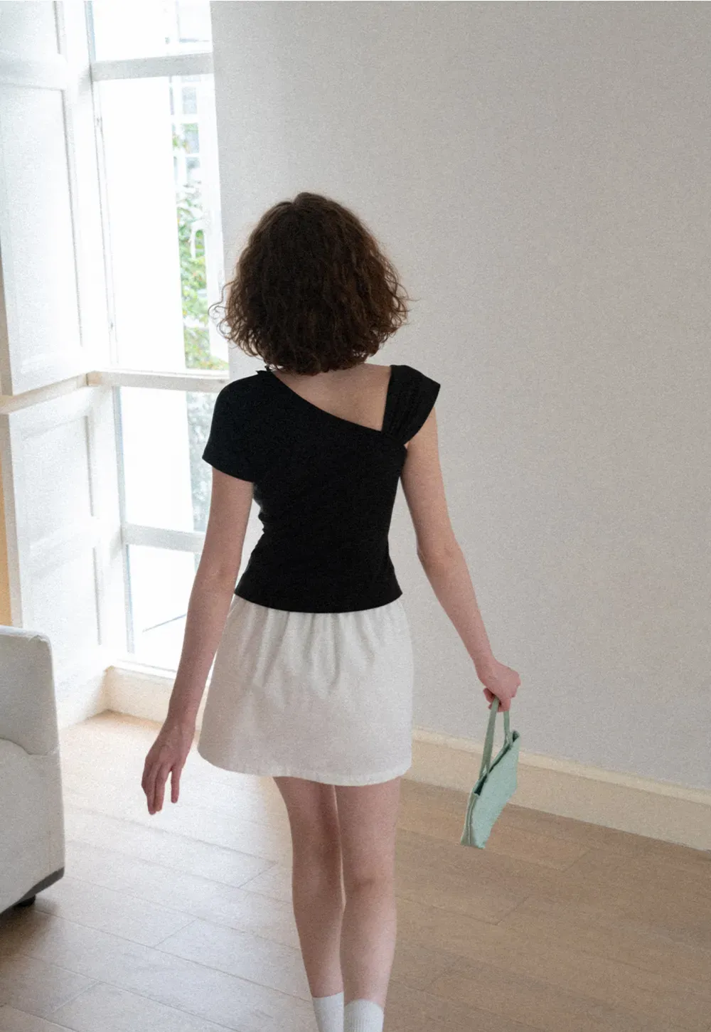 Asymmetrical Ruffled Neck Short Sleeve T Shirt