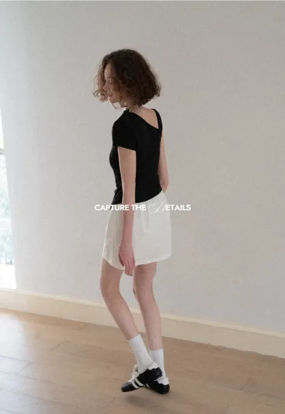 Asymmetrical Ruffled Neck Short Sleeve T Shirt