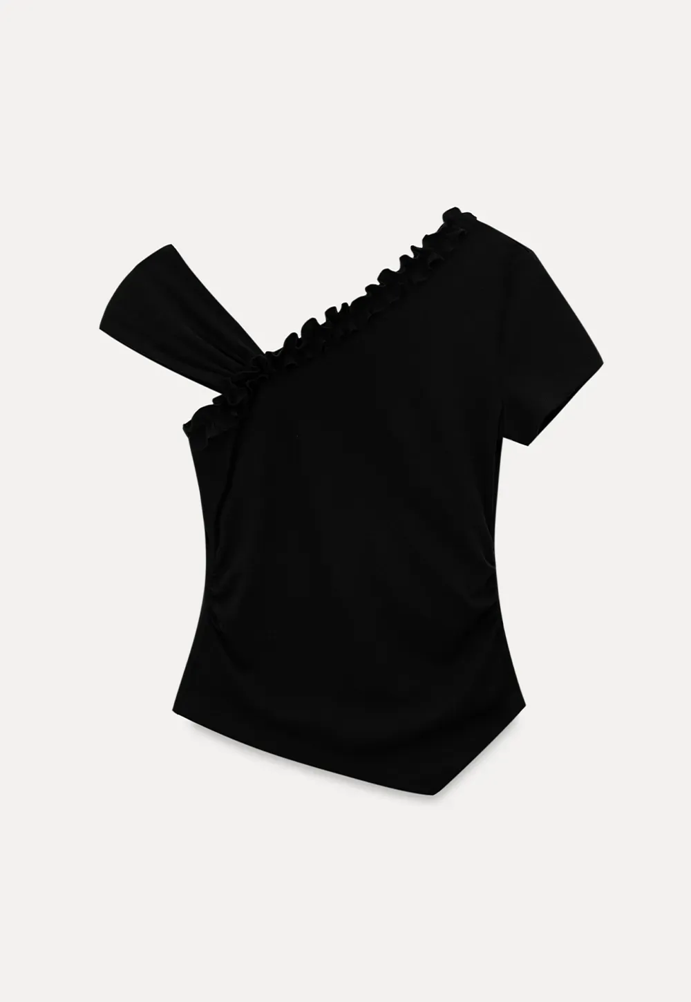 Asymmetrical Ruffled Neck Short Sleeve T Shirt