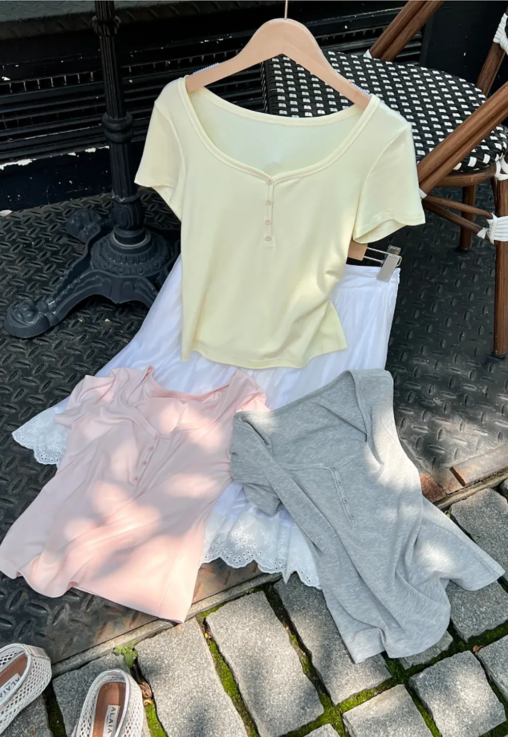 Square Neck Short Sleeve Knit T Shirt