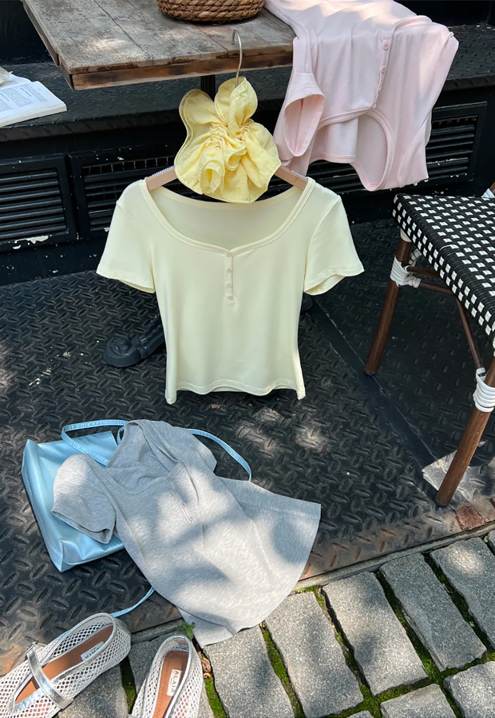 Square Neck Short Sleeve Knit T Shirt