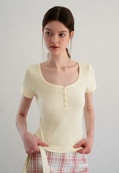 Square Neck Short Sleeve Knit T Shirt