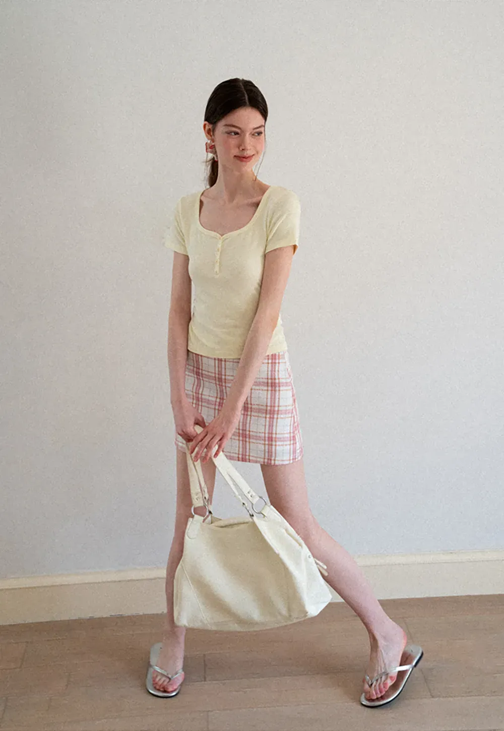 Square Neck Short Sleeve Knit T Shirt