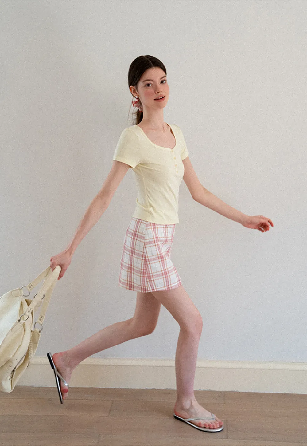 Square Neck Short Sleeve Knit T Shirt