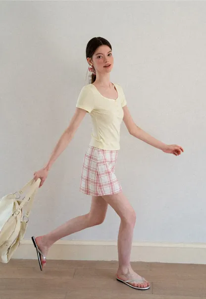 Square Neck Short Sleeve Knit T Shirt