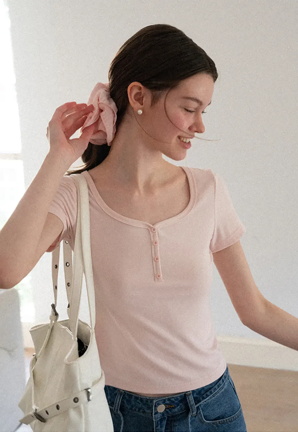 Square Neck Short Sleeve Knit T Shirt