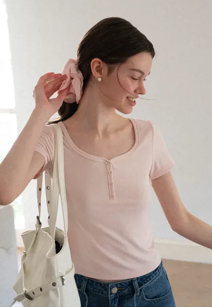 Square Neck Short Sleeve Knit T Shirt