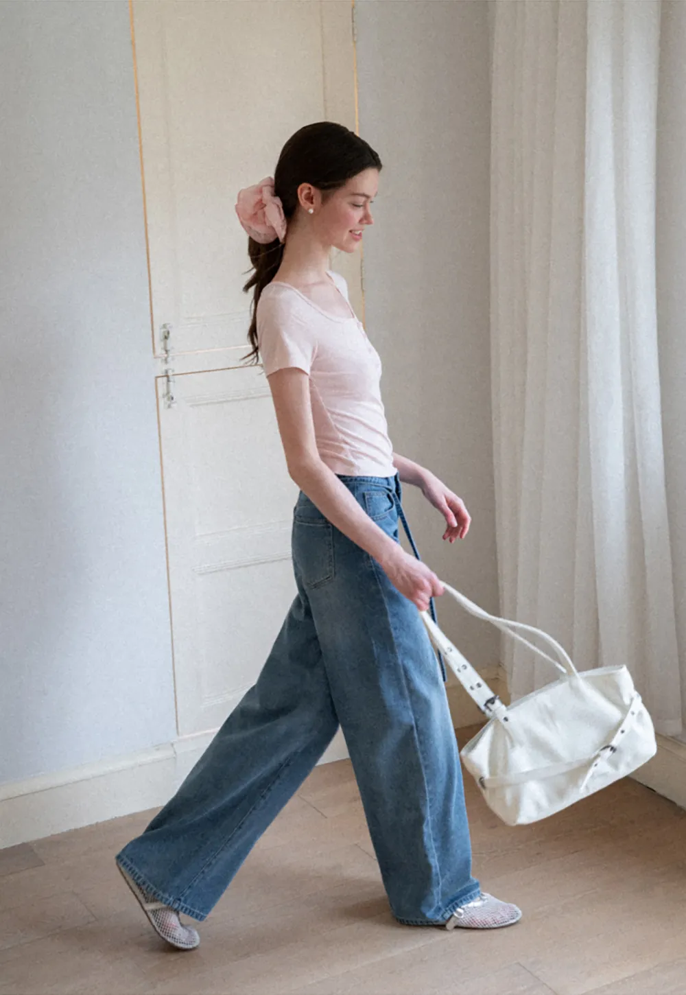 Square Neck Short Sleeve Knit T Shirt