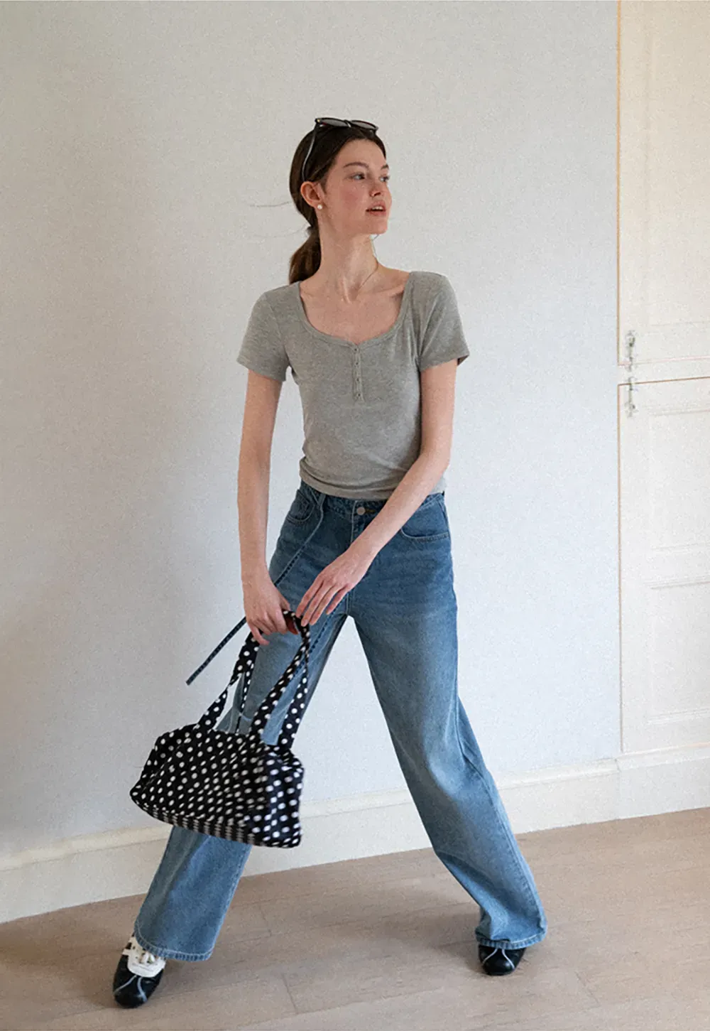 Square Neck Short Sleeve Knit T Shirt