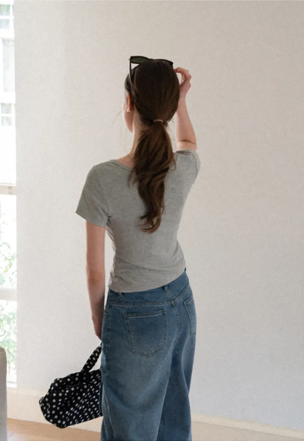 Square Neck Short Sleeve Knit T Shirt