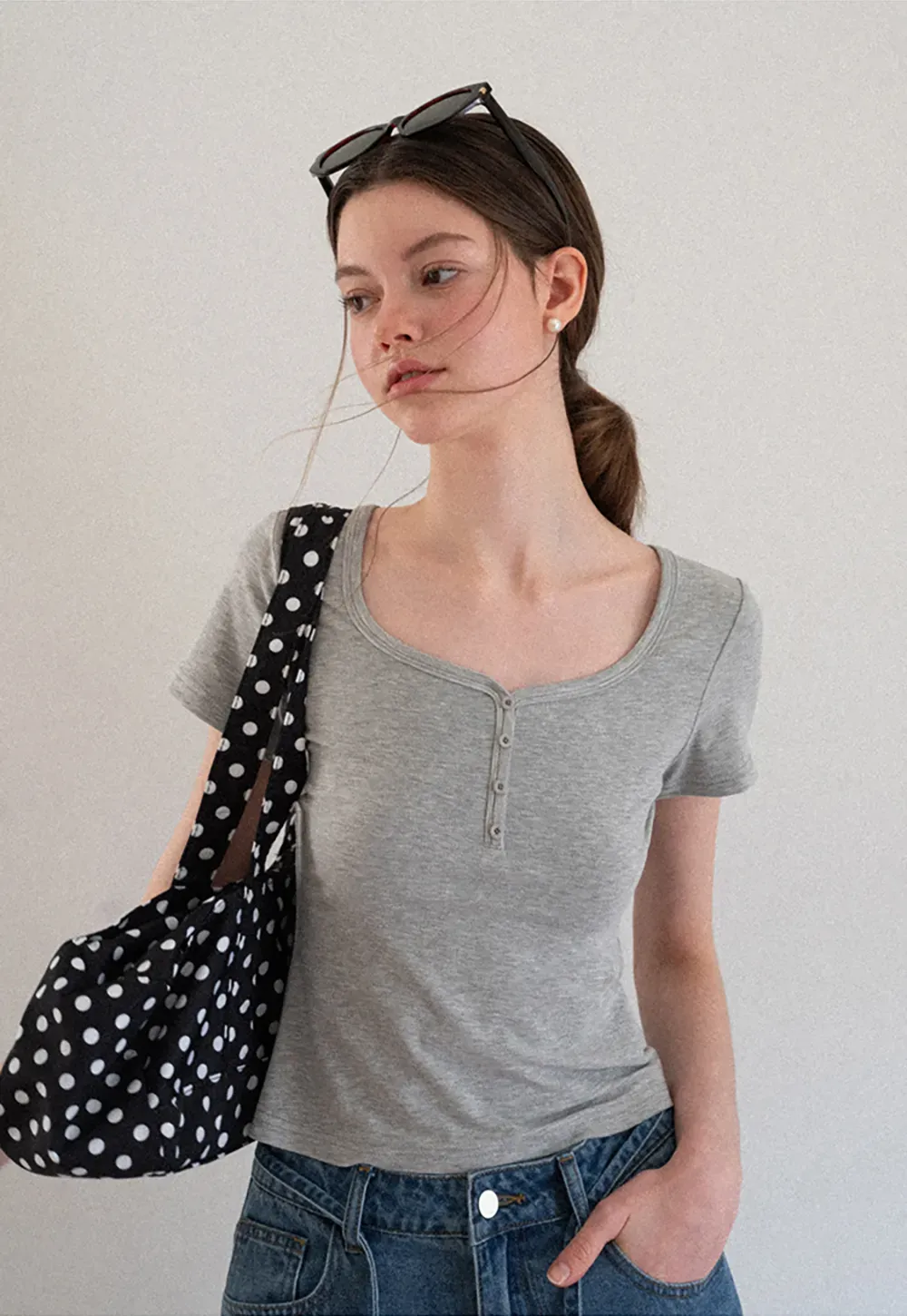 Square Neck Short Sleeve Knit T Shirt