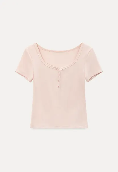 Square Neck Short Sleeve Knit T Shirt