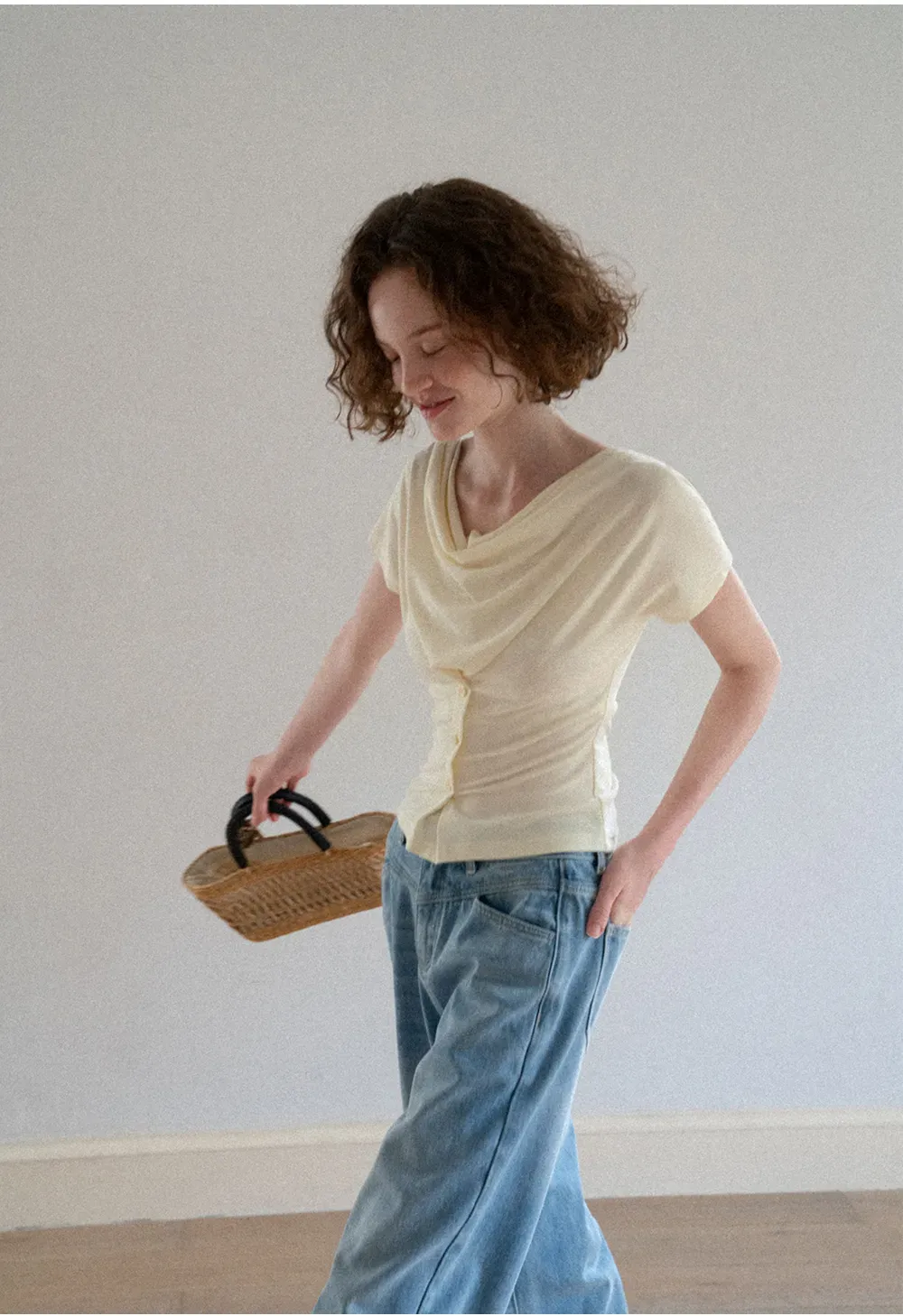 Cowl Neck Button Front Short Sleeve Tshirt