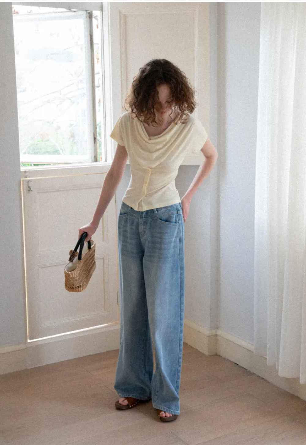 Cowl Neck Button Front Short Sleeve Tshirt