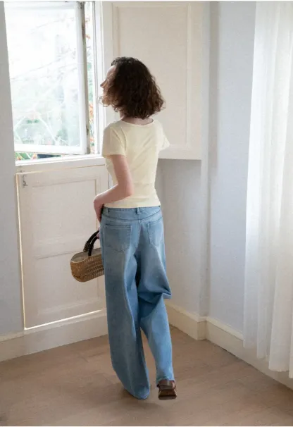 Cowl Neck Button Front Short Sleeve Tshirt