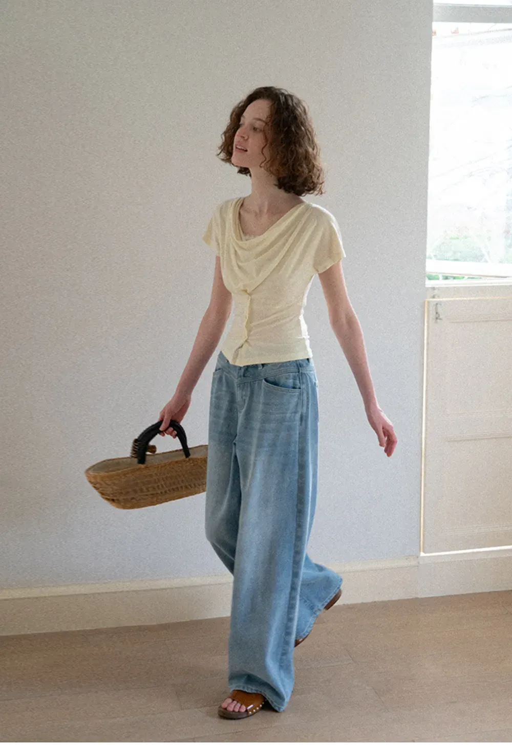 Cowl Neck Button Front Short Sleeve Tshirt