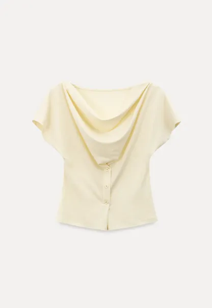 Cowl Neck Button Front Short Sleeve Tshirt