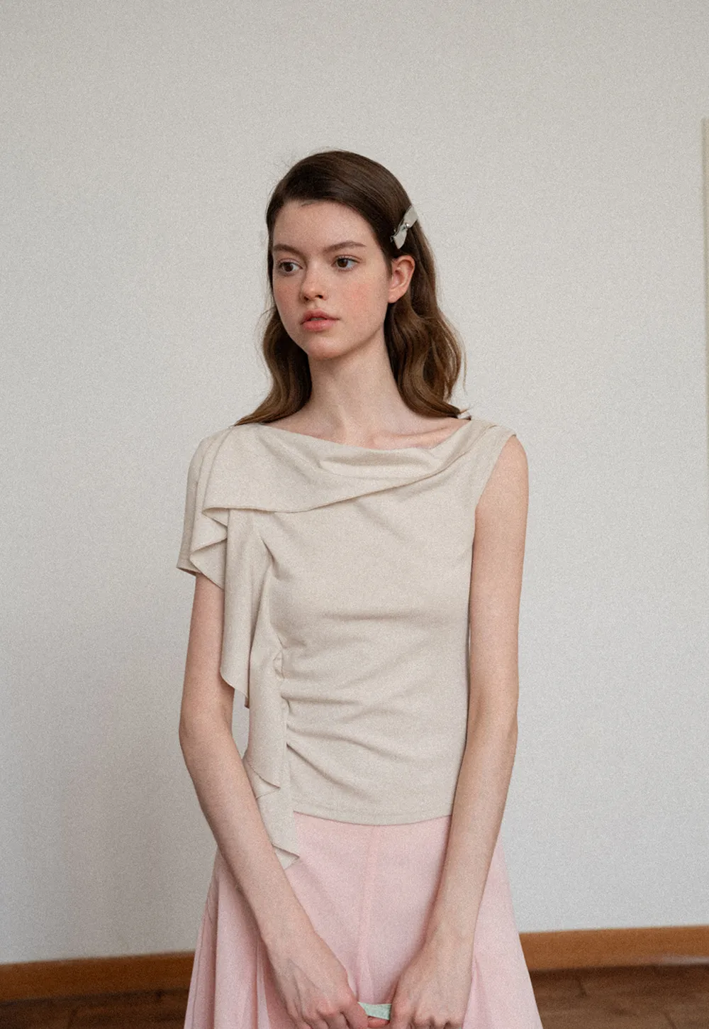 Asymmetrical Draped Cowl Neck Sleeveless Top