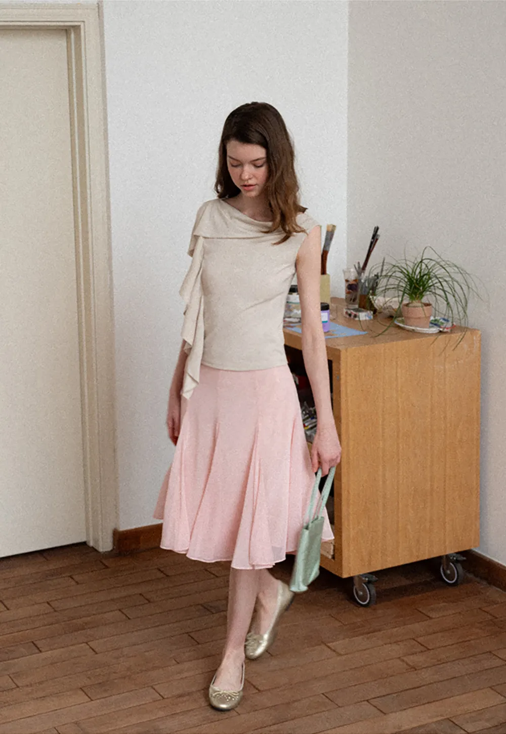 Asymmetrical Draped Cowl Neck Sleeveless Top