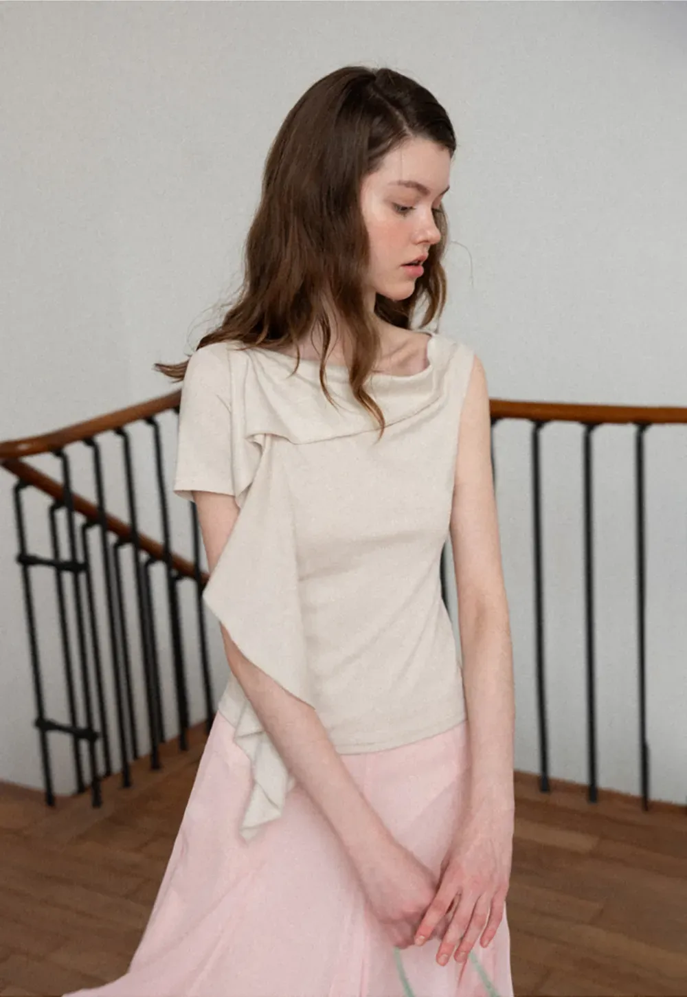 Asymmetrical Draped Cowl Neck Sleeveless Top